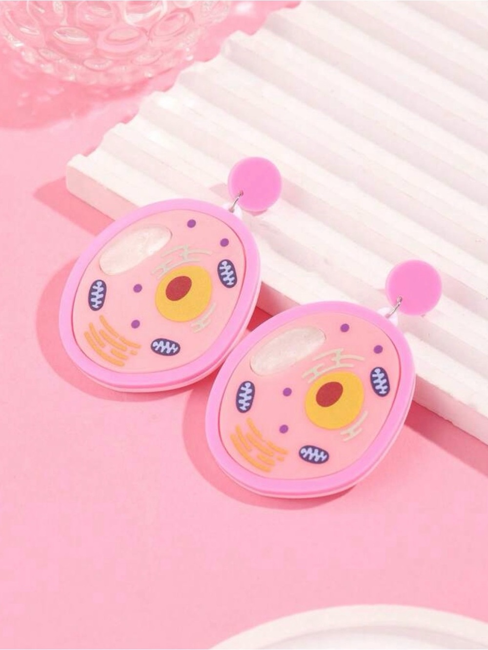 Pink Cute Cell Biology Statement Earrings